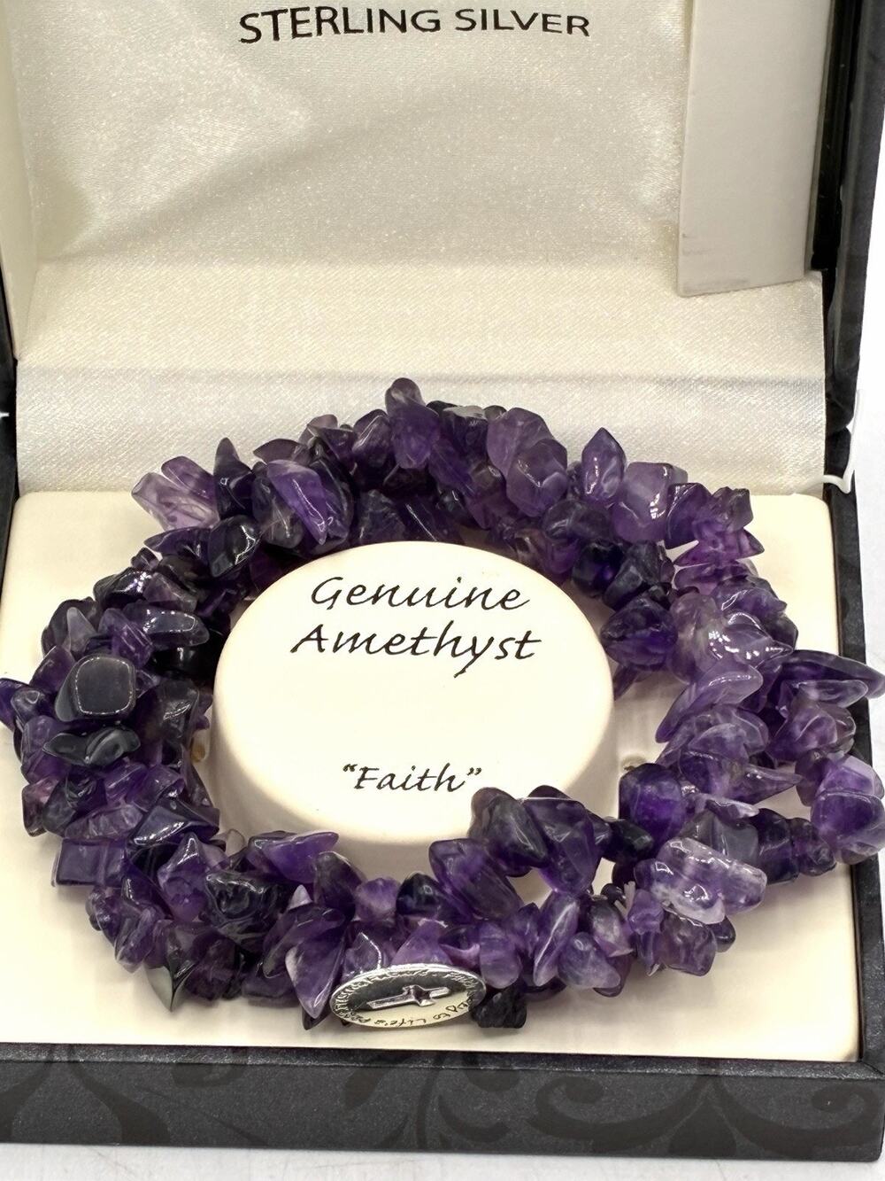 Genuine Amethyst Bracelet Sterling Silver Faith Charm Kohl’s Box Purple